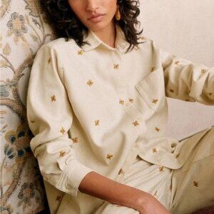 Sézane x Lucia Vergara Cream Shirt with Gold Embroidery size 38